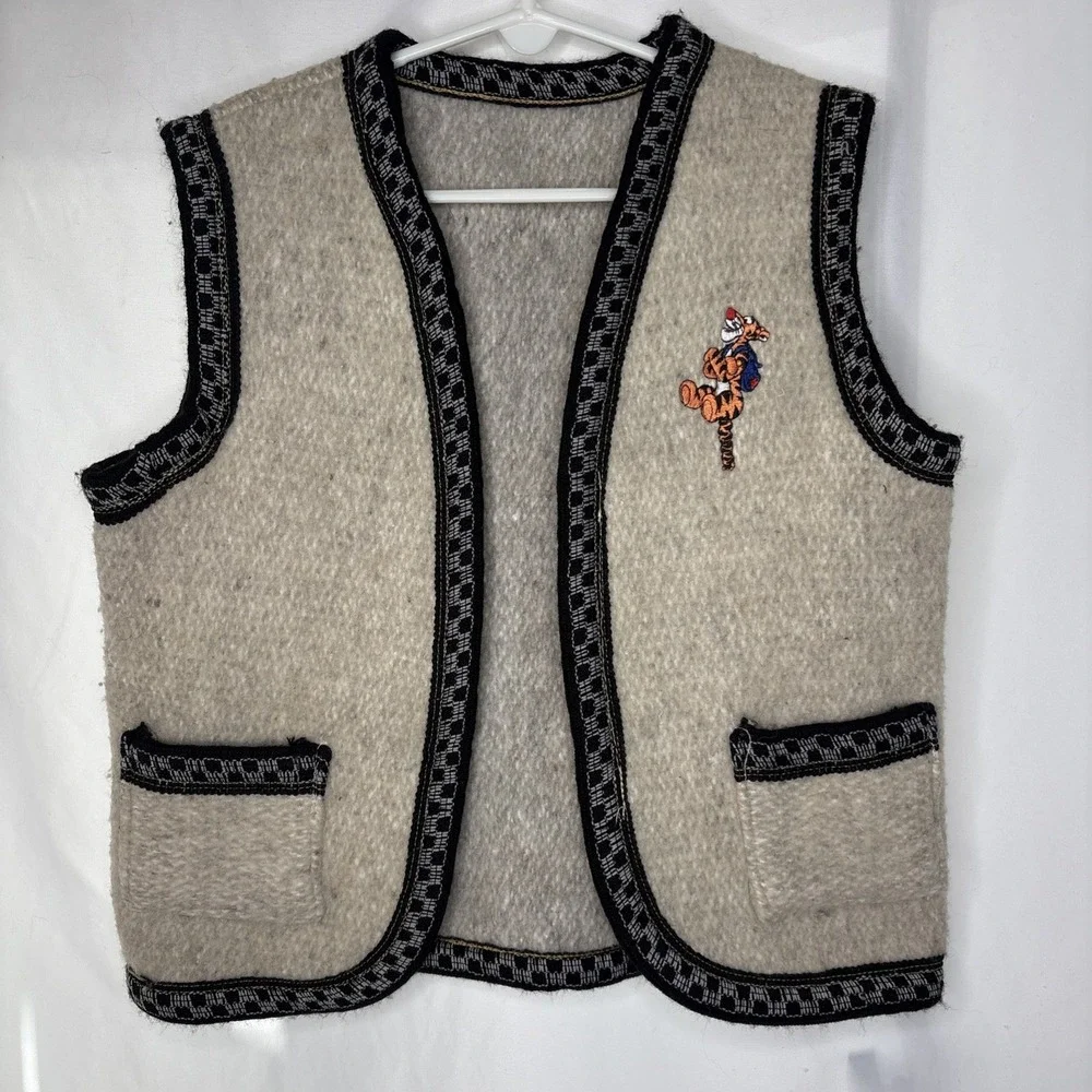 Vtg Disney Tigger Embroidered Boiled Wool Kids Vest Tyrolean Style‎ Cottagecore